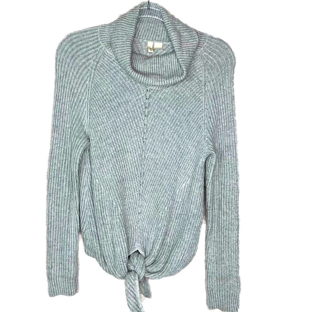 Moth Cowl Neck Diagonal Knit Tie Front Sweater
